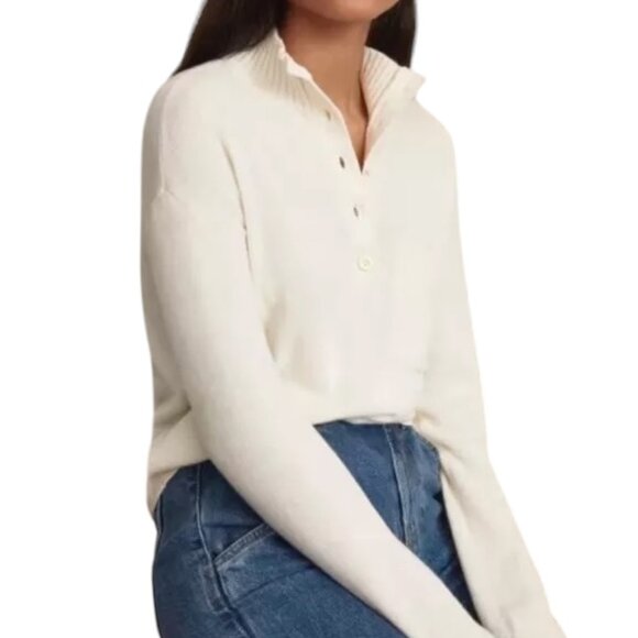 Everlane ReCashmere Button Mockneck Cashmere Blend Henley Cropped Sweater - Picture 10 of 10